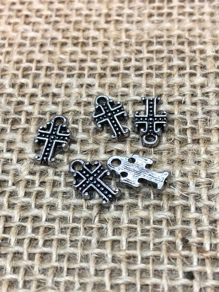 M0177 Set of FIVE (5) Silver Cross Charms