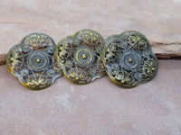 M0329  THREE (3) Antique Gold Plated Filigree Pendants/Connectors