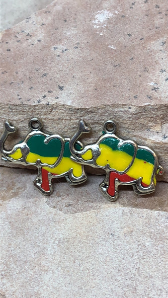 P0436 Set of TWO (2) Hand Made Polymer Clay Elephant Charms/Pendants