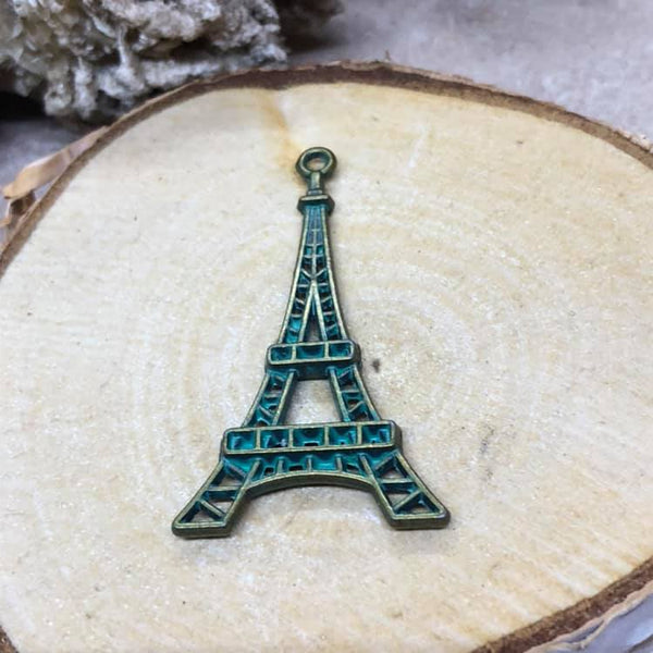 P0808 ONE (1) Brass Metal Eiffel Tower Pendant “Patina”