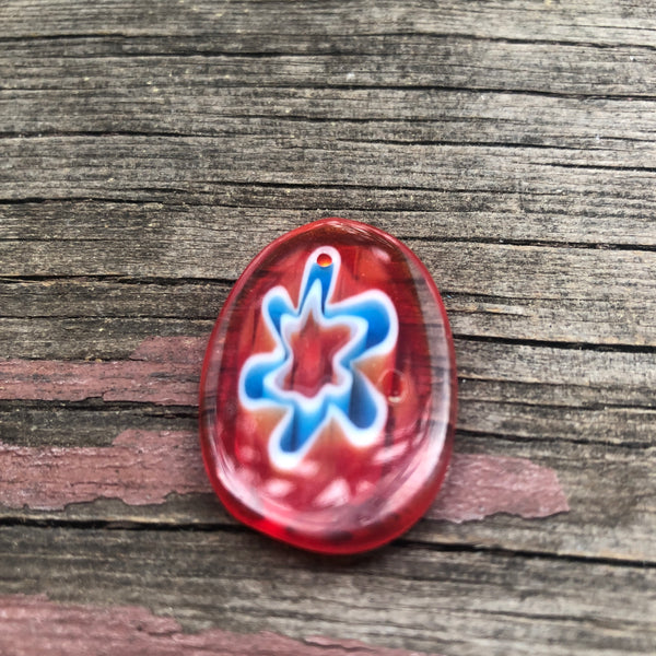 P0914  ONE (1) Millefiori Glass Pendant “Red/Blue”