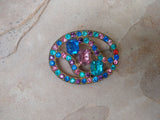 P0955  Vintage Rhinestoned Copper Brooch Circa 1970’s