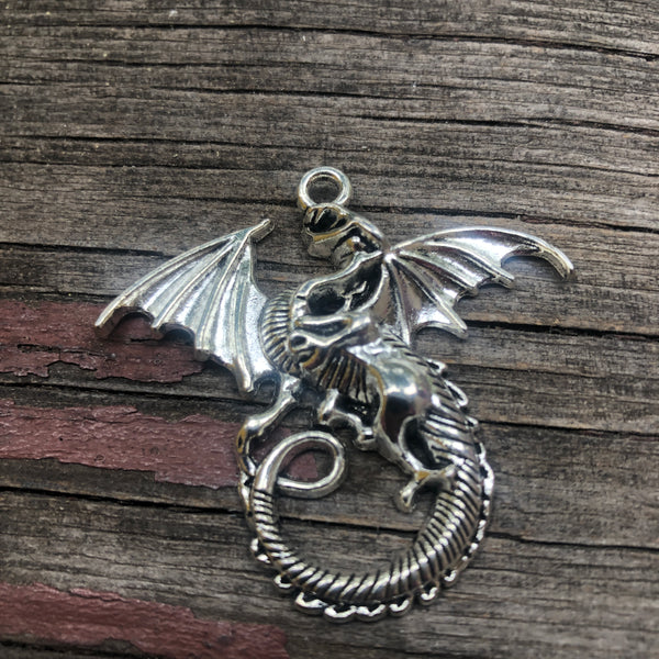 P1126 Silver Filled Metal Dragon Pendant