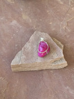 P1429  Dyed Solar Quartz Gemstone Pendant w/ Silver Metal Setting “Hot Pink”