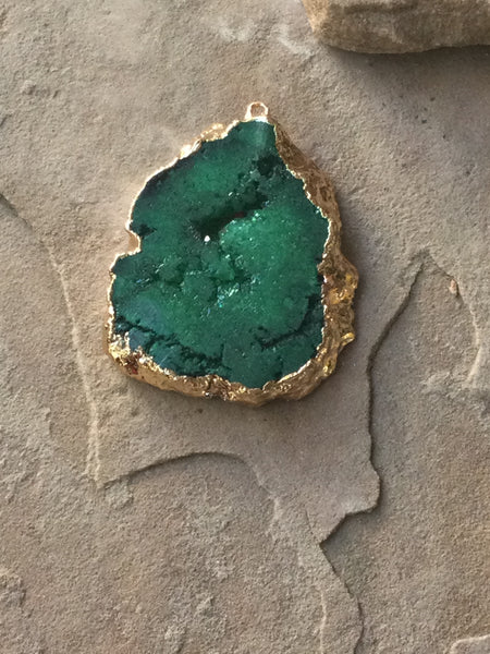 P1481  HUGE Green Druzy Electroplated Pendant