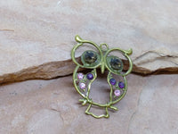 P1553  Brass “Owl” Metal Pendant with Rhinestone Body