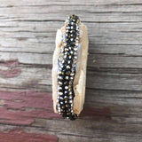 P1565  ONE (1) White Sliced Druzy Electroplated in Gunmetal Rhinestone