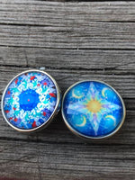 P1579  Set of TWO (2) Silver Plated Metal Buttons set with Flowers/Stars and Glass