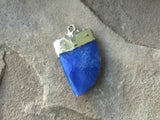 P1811  Faceted Blue Agate Electroplated in Silver Pendant “Tooth”