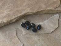 V0482    Set of SIX (6) Vintage Faceted Teardrop Crystal Beads “Midnight Black/Blue” Circa 1979