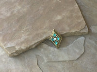 V0542 ONE (1) Vintage Teal Blue Rhinestone Brass Brooch