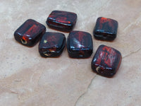 V0627  SIX (6) Vintage Glass Square Beads “Wine”