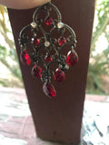 V0691  ONE (1) Vintage Gunmetal with Red Lucite Beads Pendant Circa 1979