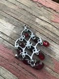 V0691  ONE (1) Vintage Gunmetal with Red Lucite Beads Pendant Circa 1979