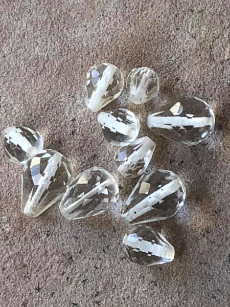 V0496  TEN (10) Faceted Clear Glass Teardrop Beads